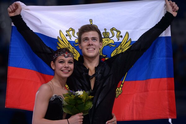Figure skaters at competitions with the Russian flag