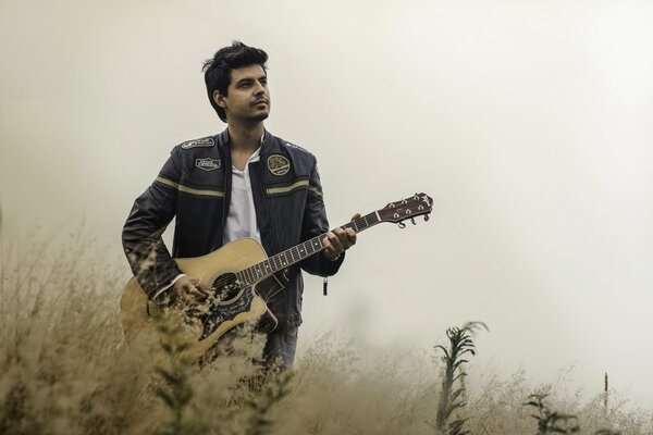 Guitariste jouant sur la nature dans le domaine