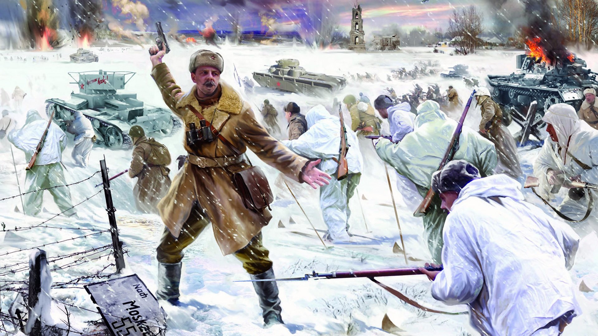 bataille de moscou bataille de moscou bataille de moscou opération typhon contre-offensive soviétique près de moscou chars soldats attaque hiver guerre dessin