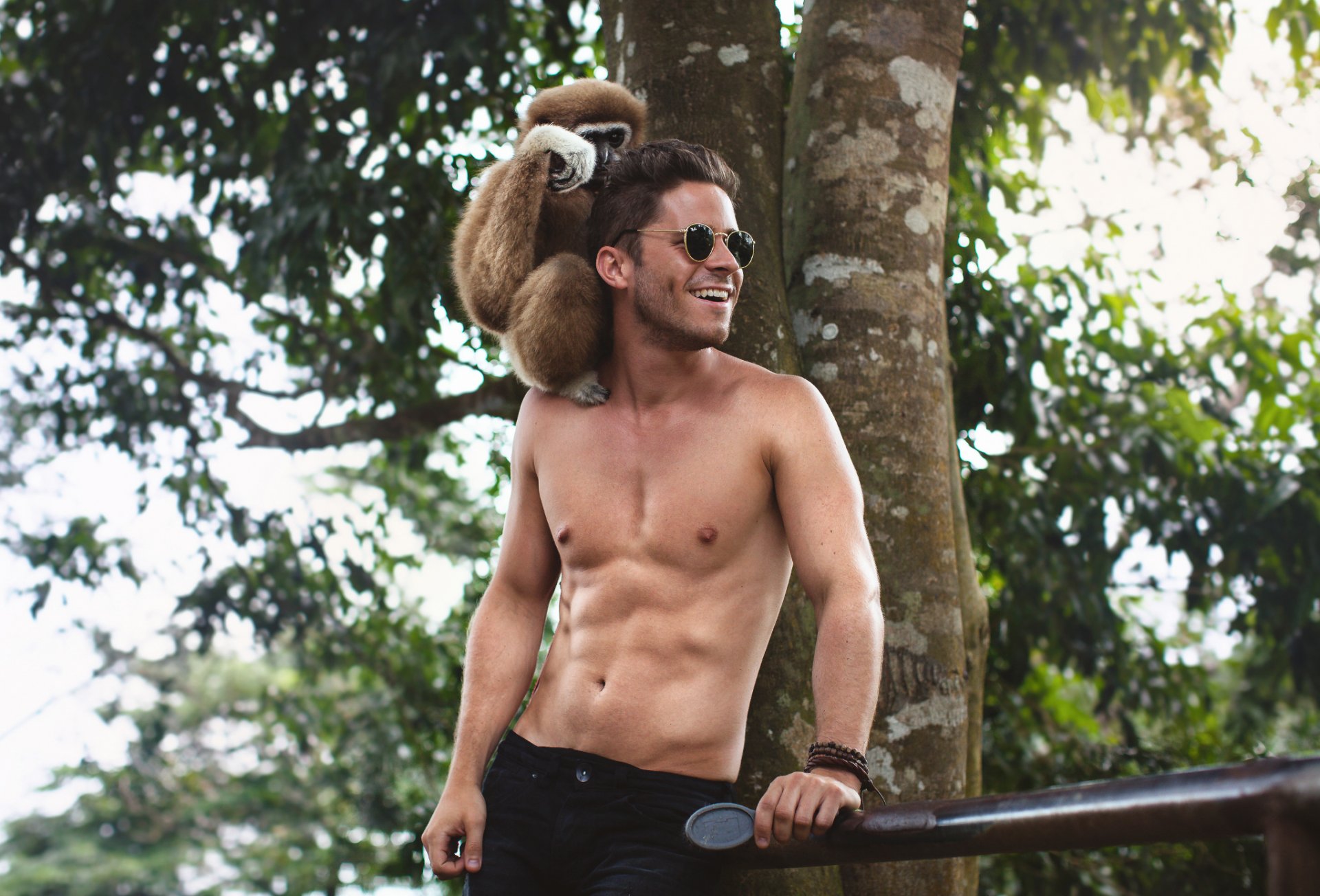 homme garçon torse presse lunettes sourire été singe singe