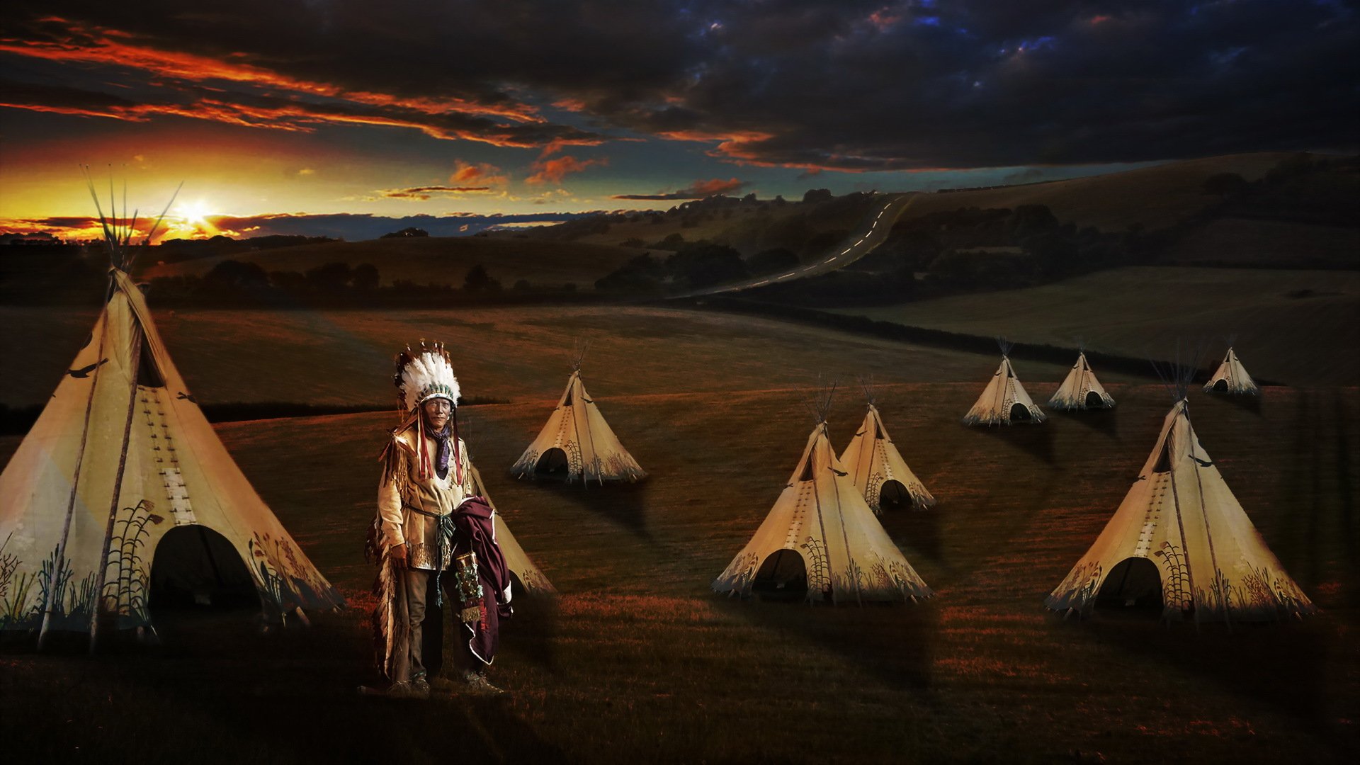 indian wigwams sunset