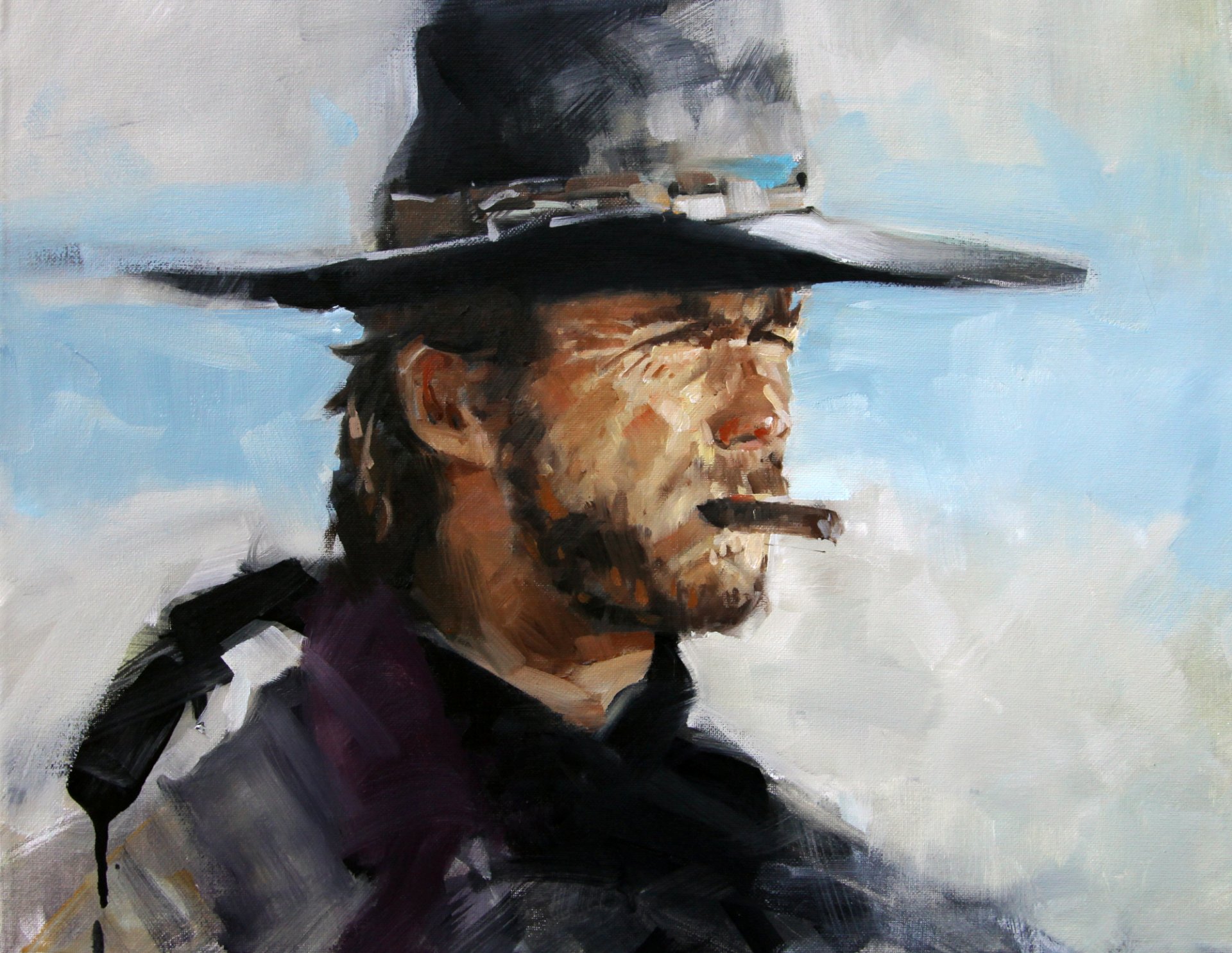 clint eastwood cigar face western background