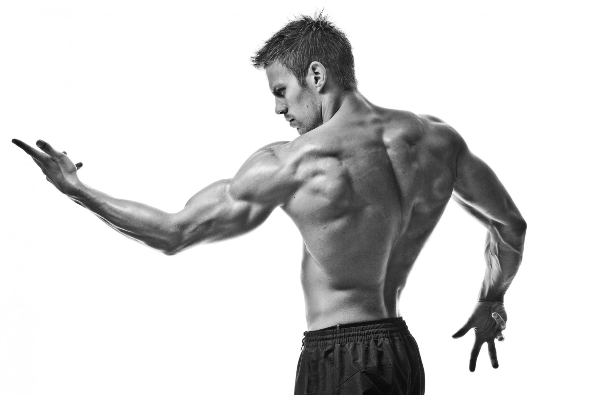 muscles black and white sport gym pose