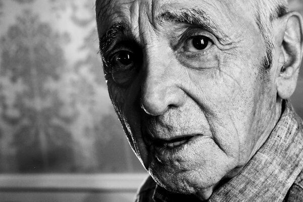 Black and white portrait of the famous Charles Aznavour