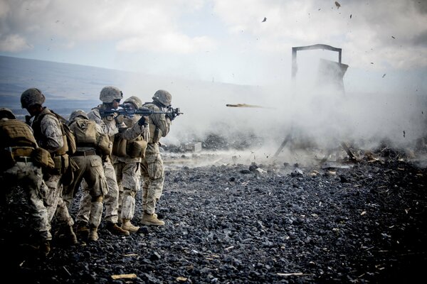 Soldiers shoot at a target