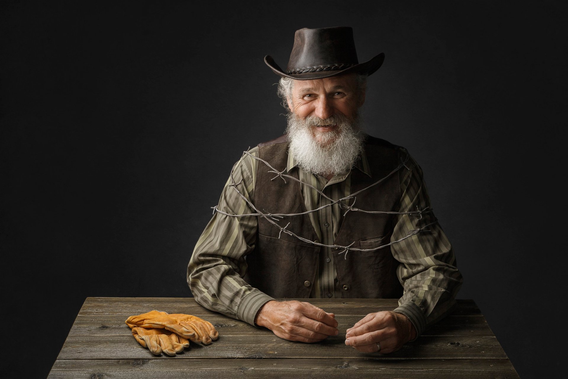 grandfather portrait wire gloves studio