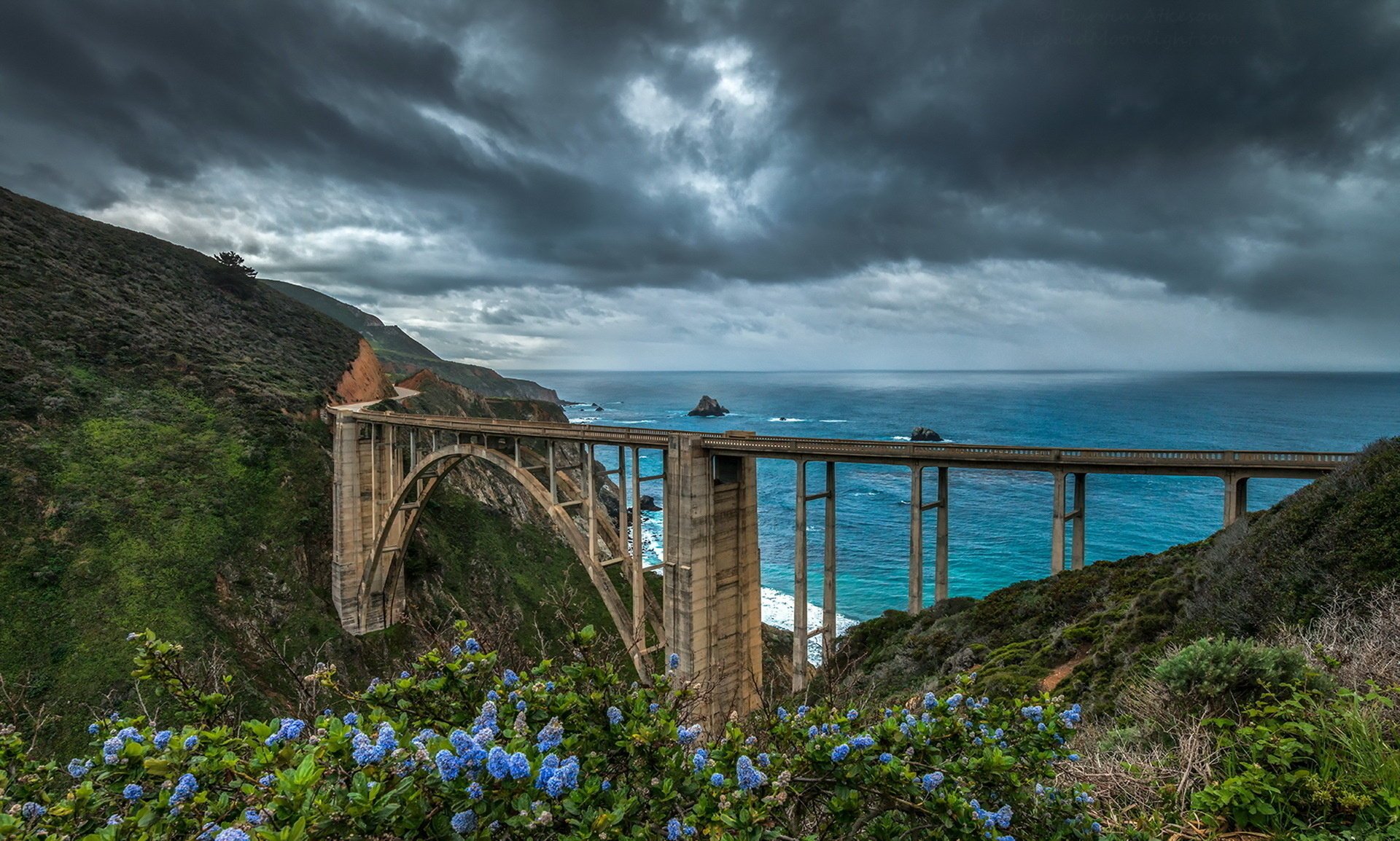 bridge sea clouds landscape