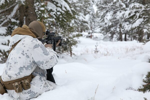 A US Marine soldier with a gun