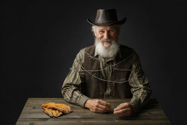 Photo of grandfather at a wooden table