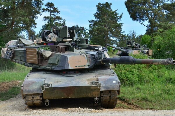 USA battle tank among the trees