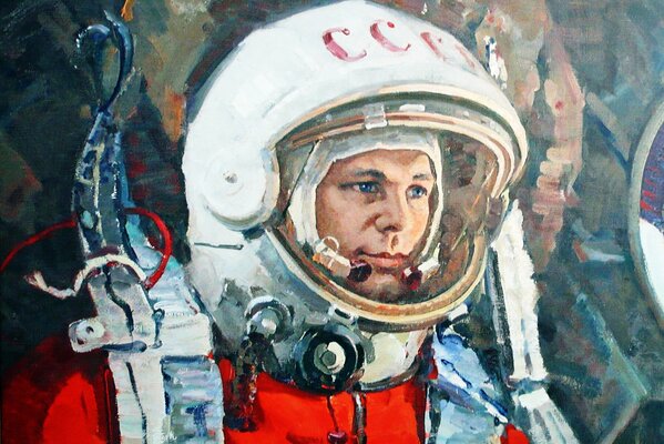 Yuri Gagarin in a USSR spacesuit