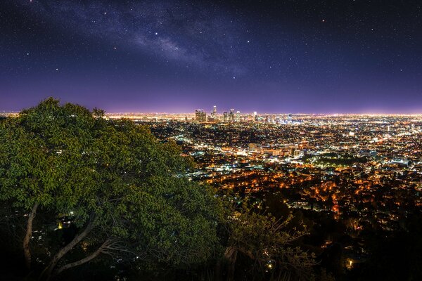 Los Angeles. Panorama della città notturna