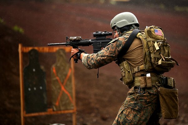 A US Marine soldier at the training ground