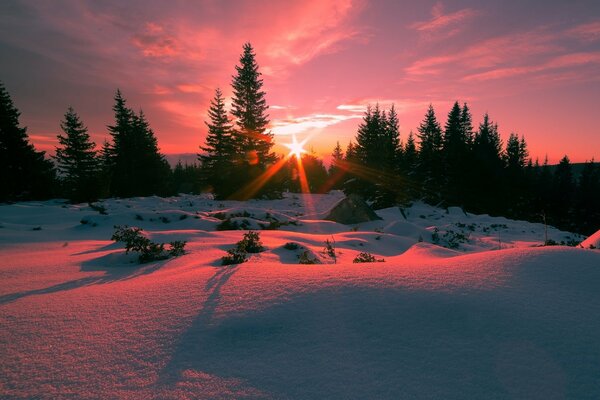 Bulgaria. Behind the mountains is a beautiful sunrise