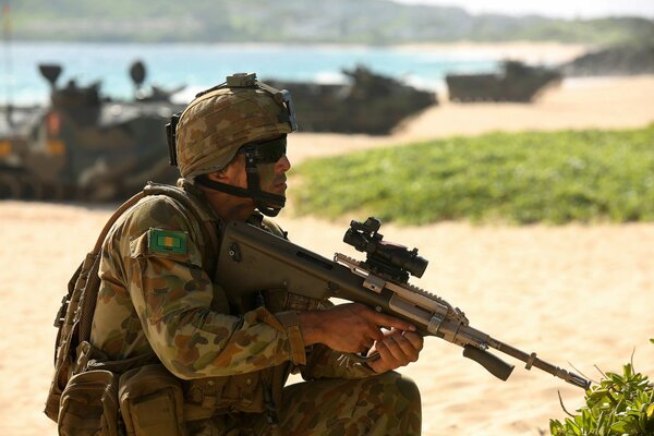 An Australian soldier with a gun