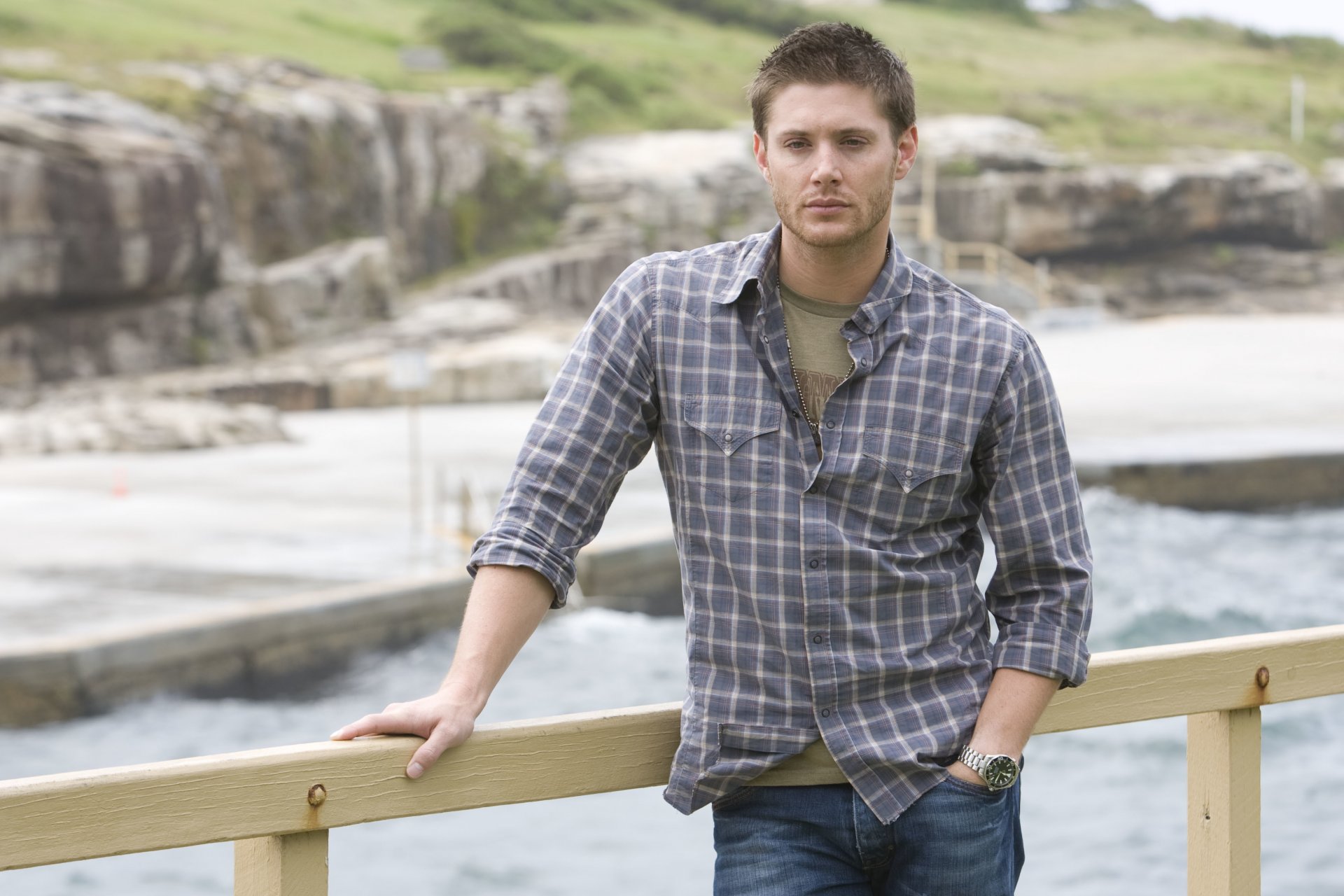 jensen jensen ackles man actor tv series supernatural dean winchester plaid shirt watch