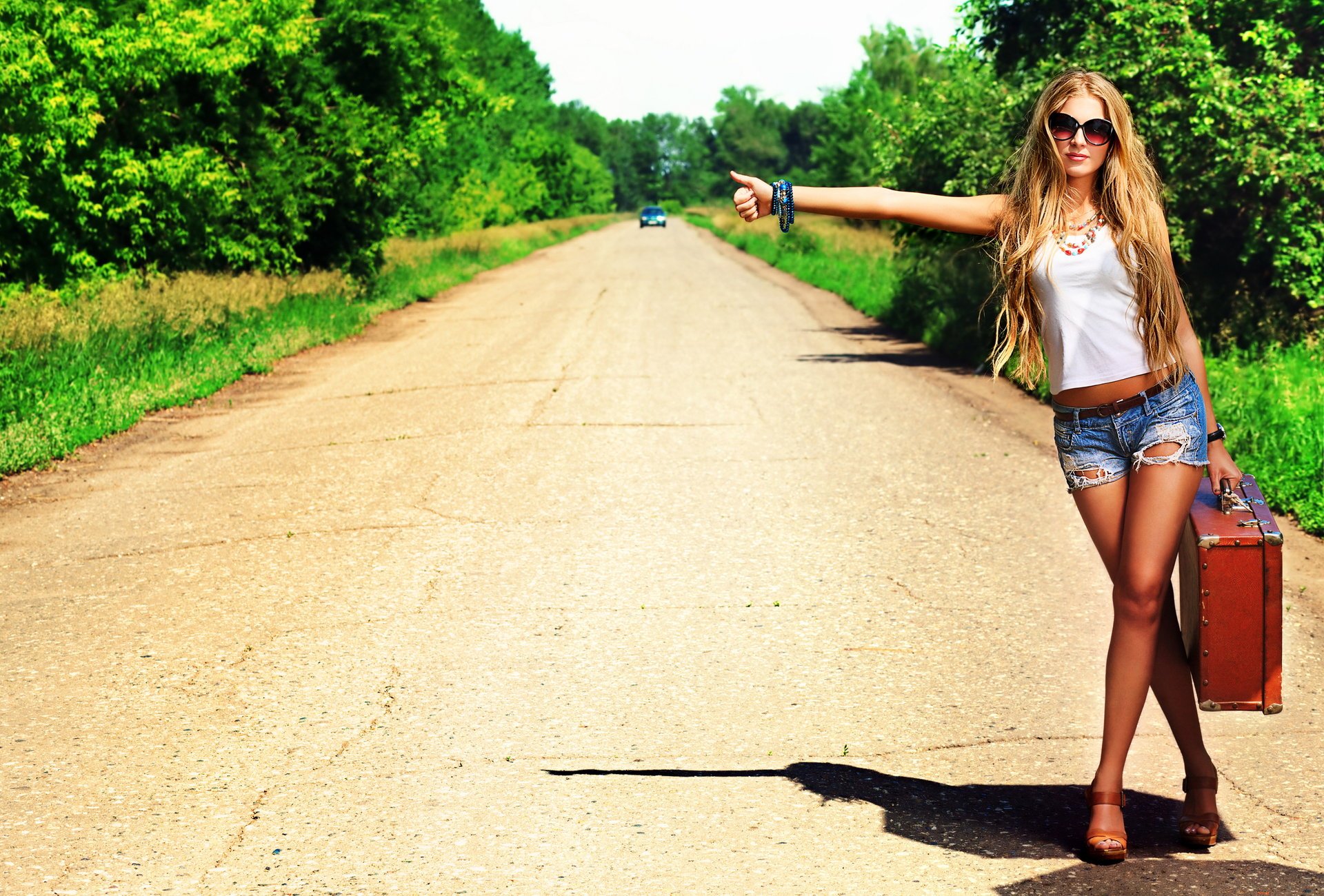 girl road figure legs nature beautiful