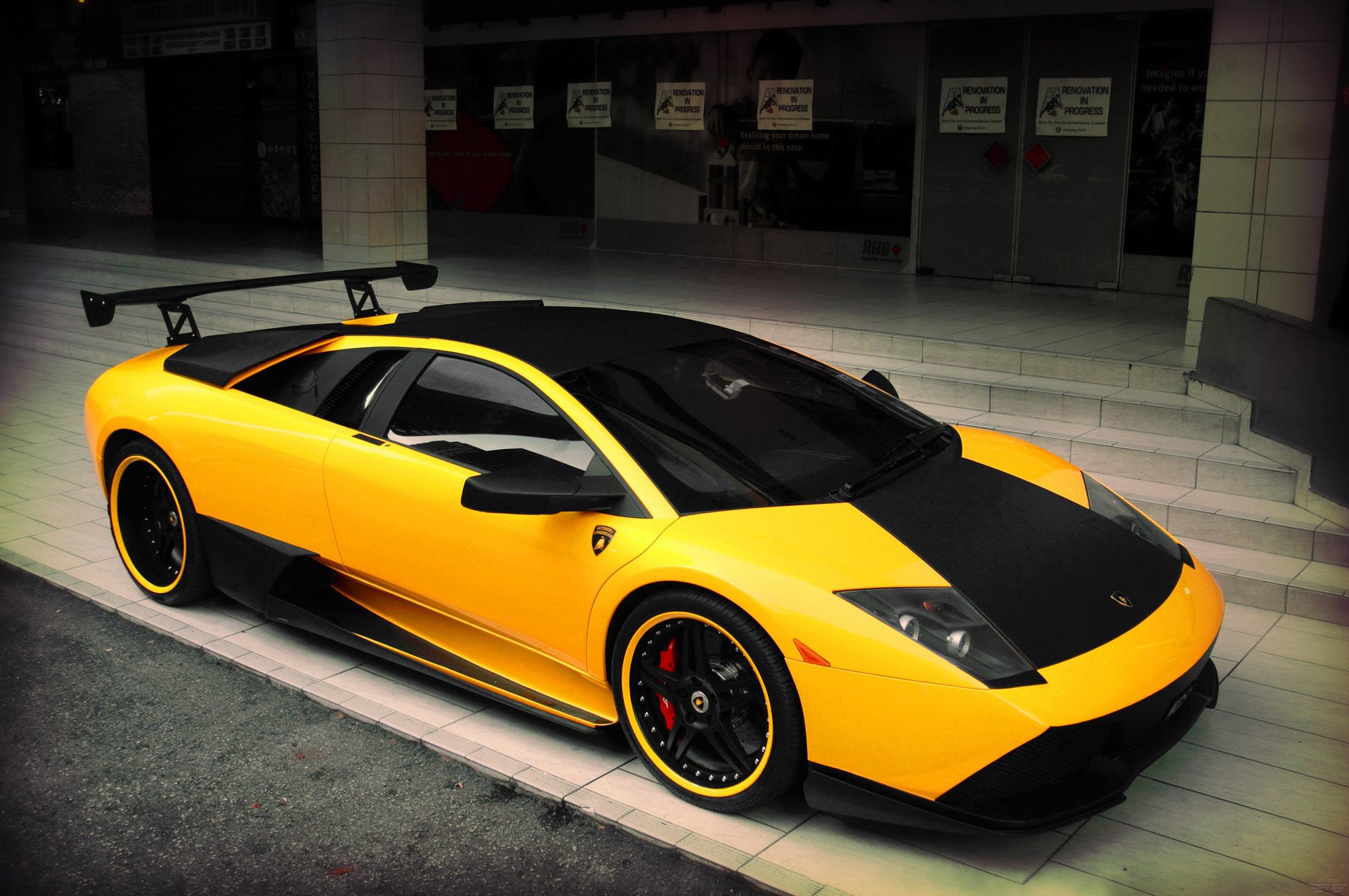 lamborghini supercar the dark background the city lights beautiful