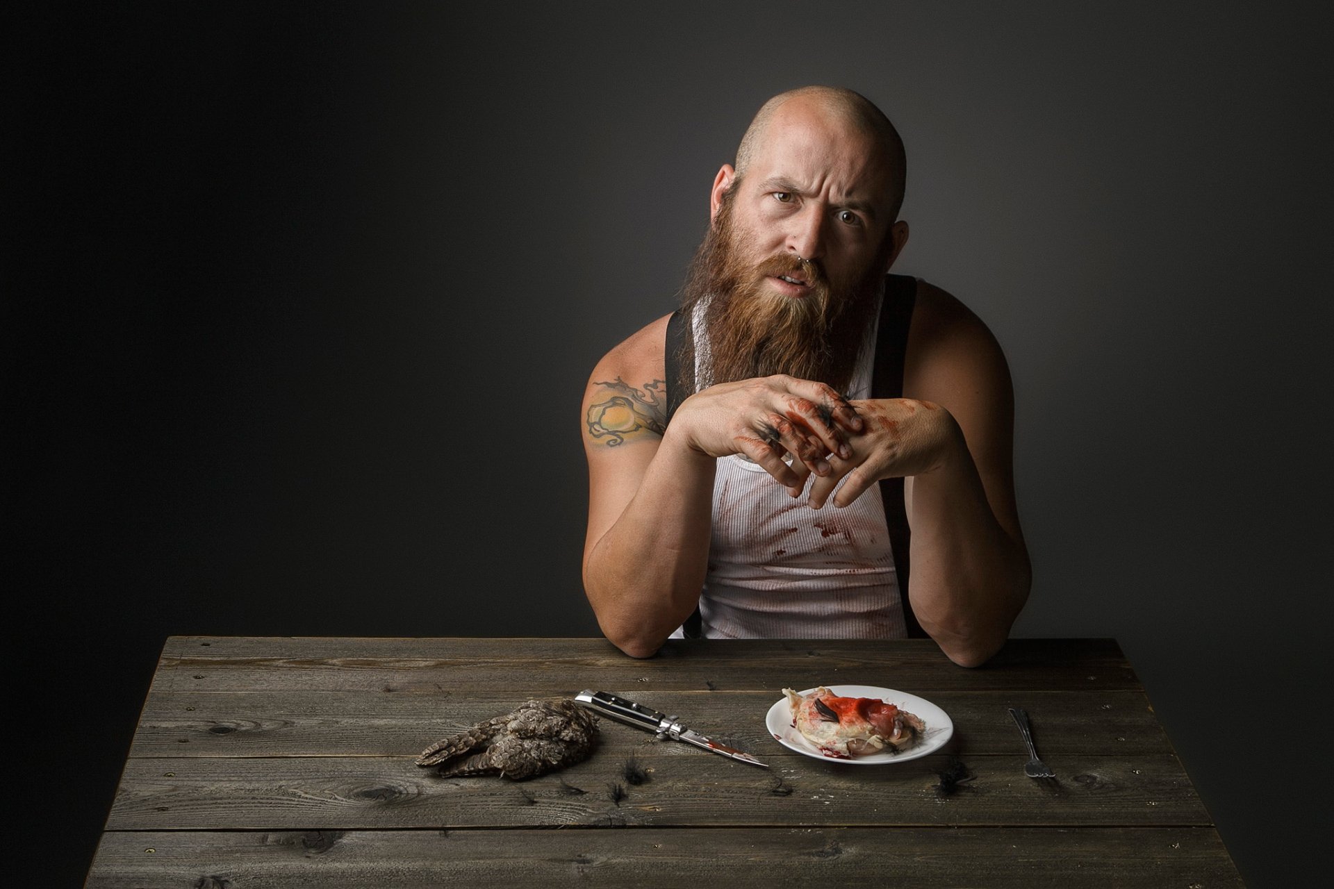 hombre caza comida estudio