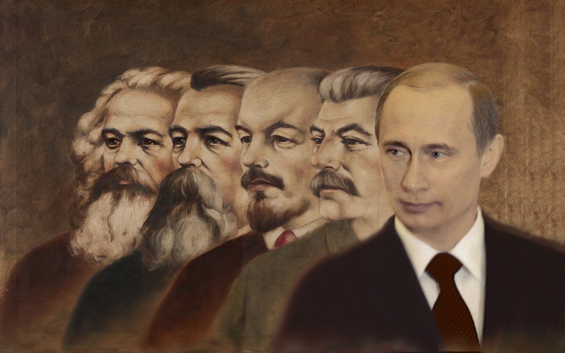 karl marx friedrich engels vladimir ilitch lénine joseph staline vladimir poutine peinture