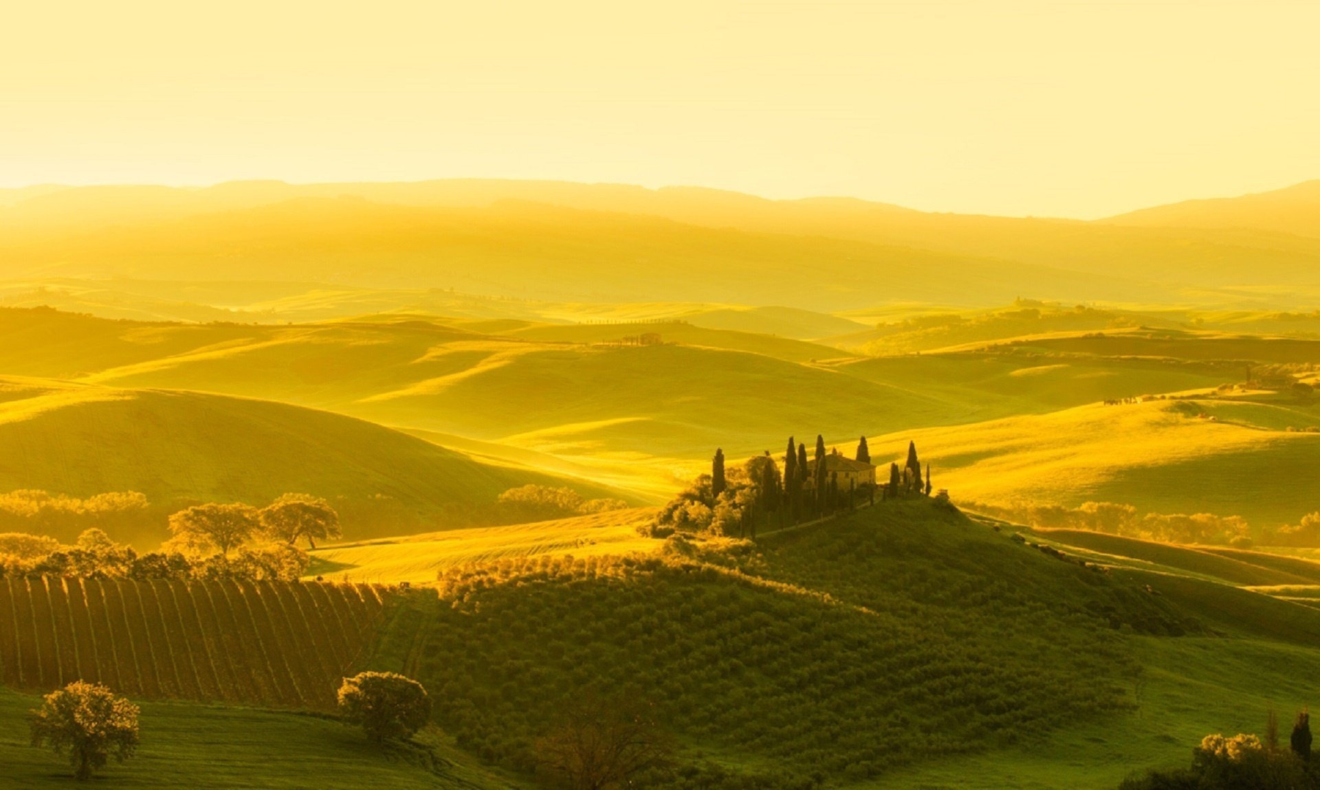 colline soleggiate casa verde luce