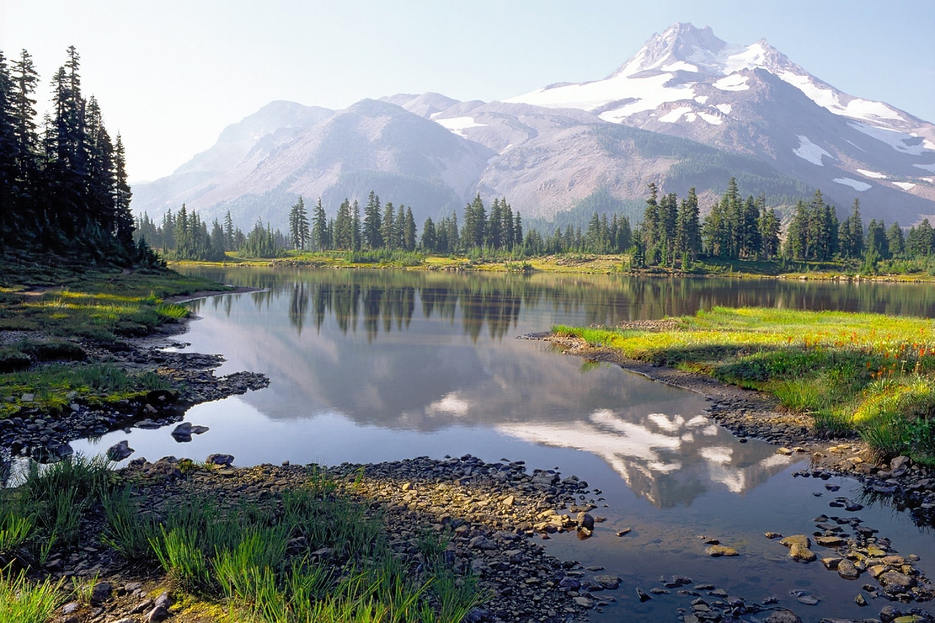 russell lake oregon forest lake mountains reflection