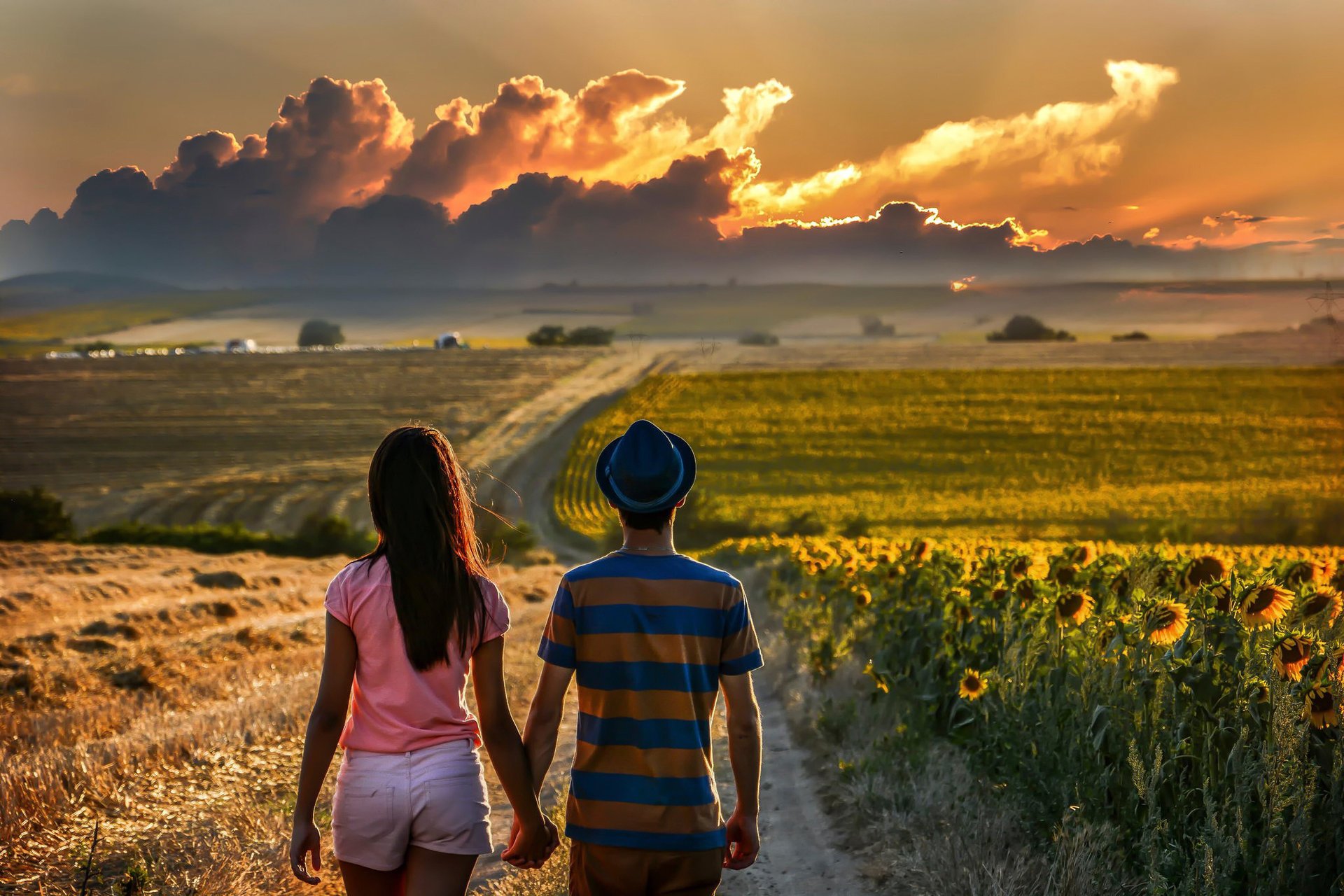 amantes foto positivo pareja verano camino campos hermoso tema