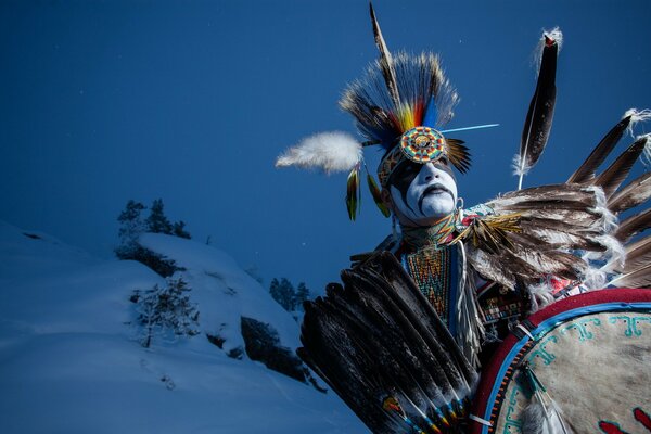 A warrior with feather ornaments