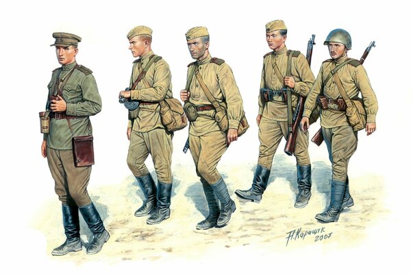 Rote Armee Soldaten mit Waffen