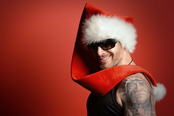 Santa Claus hat on a red background
