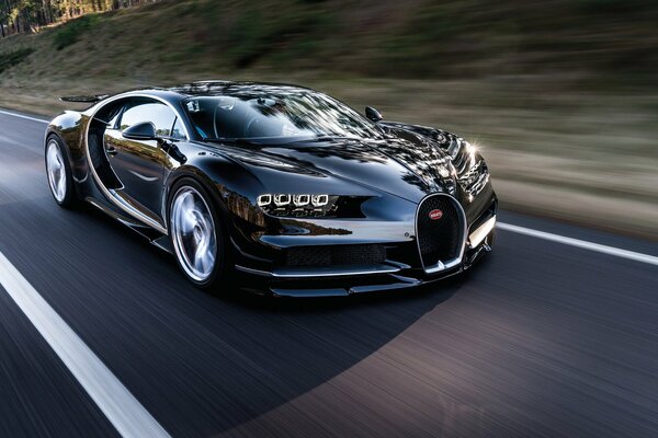 Bugatti at full speed on the road