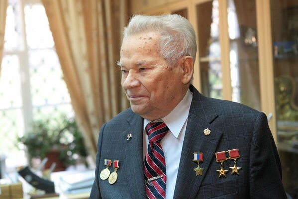 A pensioner in a jacket with medals