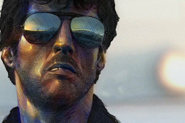 Portrait of Sylvester Stallone in dark glasses