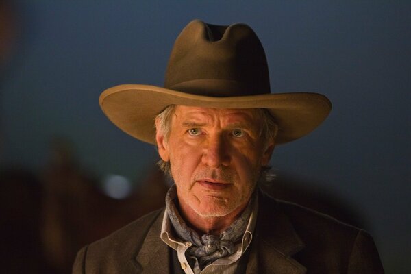 Portret Harrisona Forda w kowbojskim kapeluszu