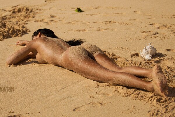 Beautiful girl sunbathing on the beach