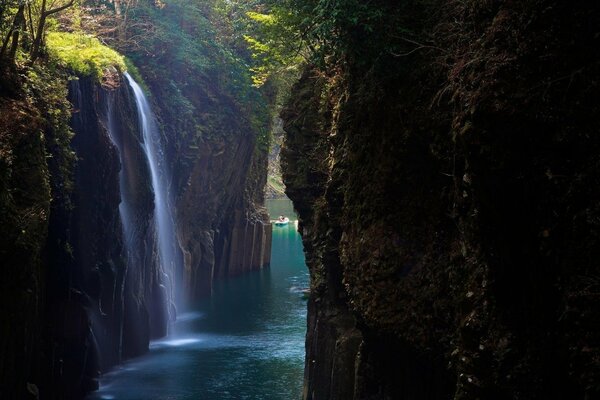 A beautiful waterfall among the rocks