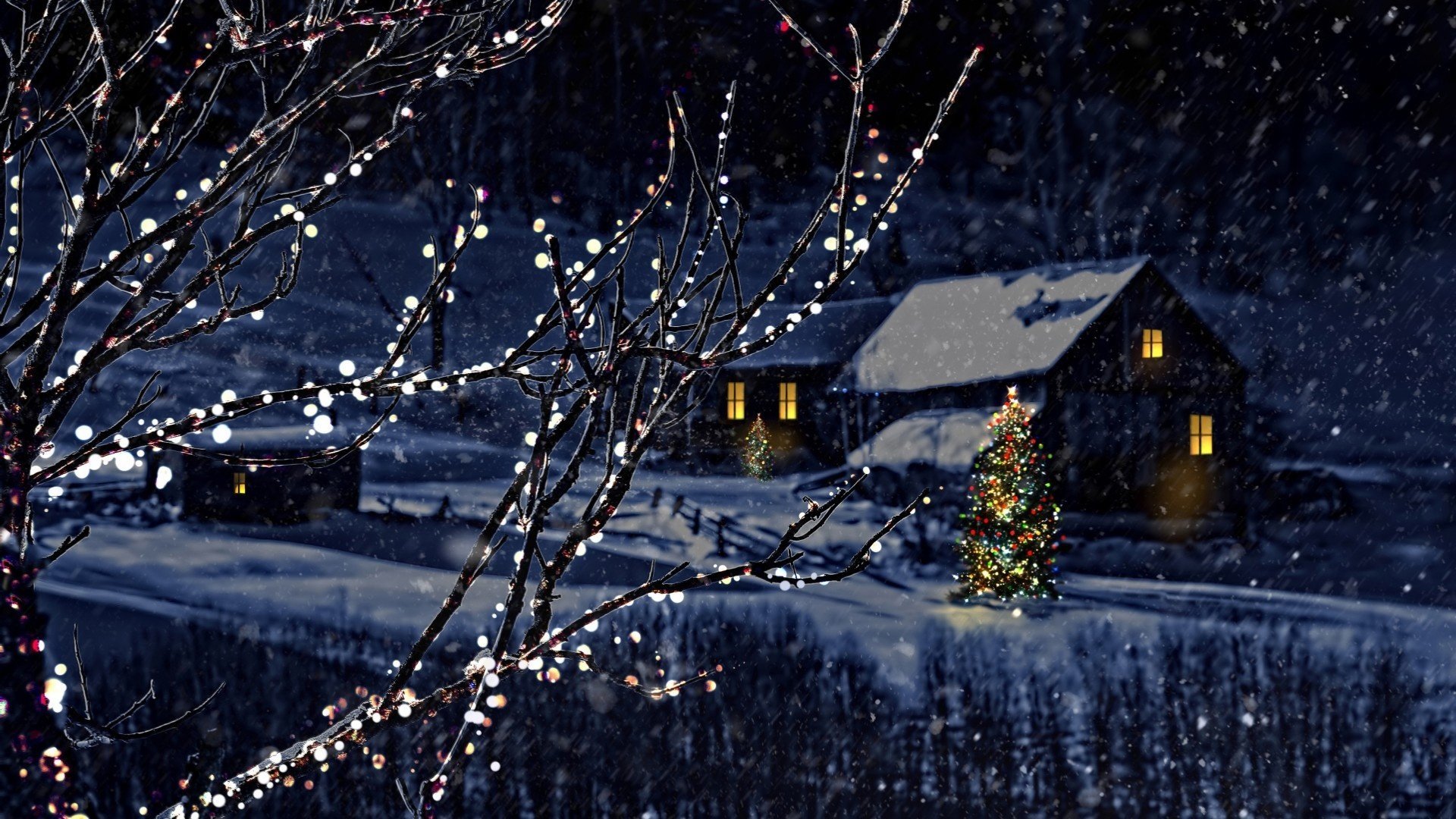 зима winter новый год new year фонарики ель домики ночь