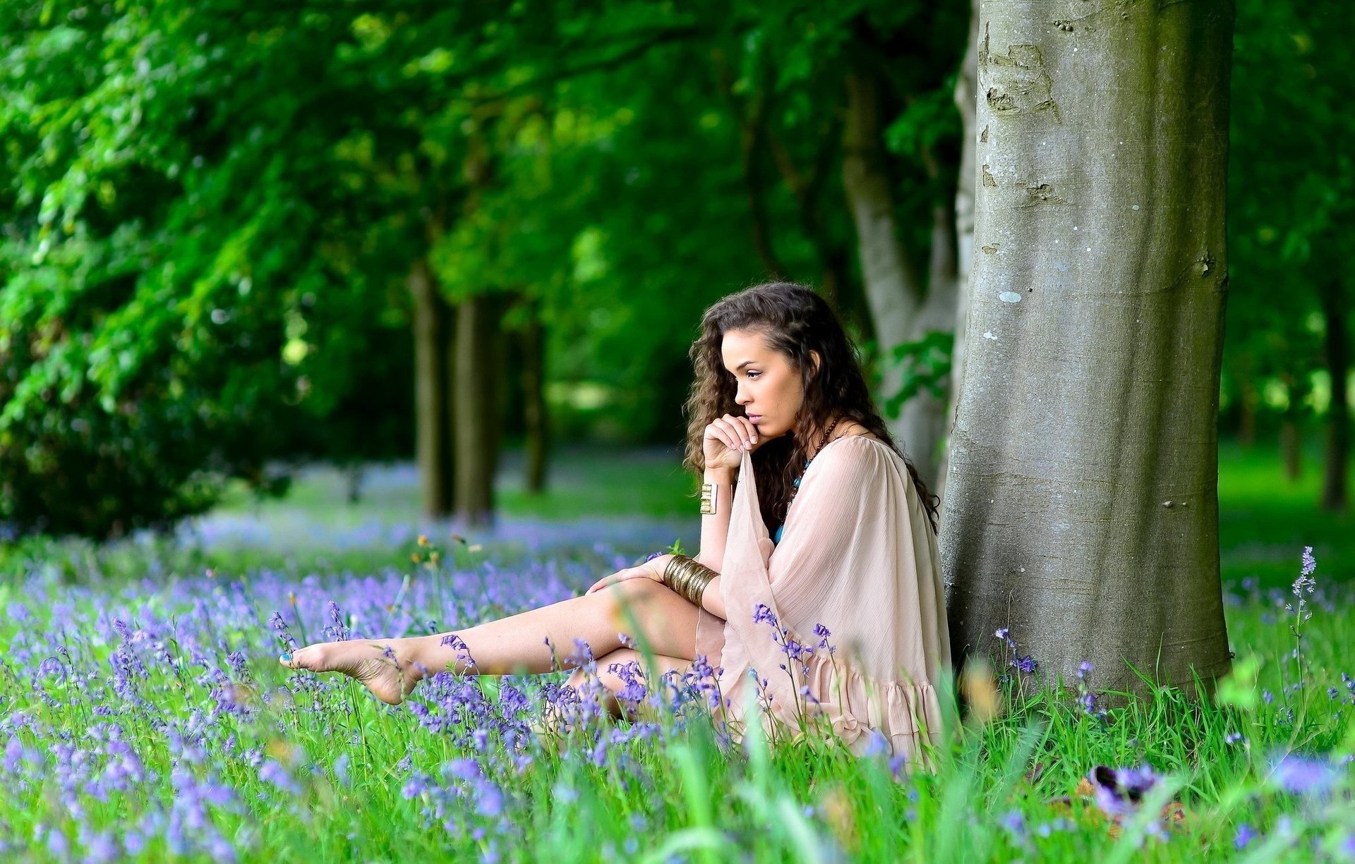 flowers trees nature woman model