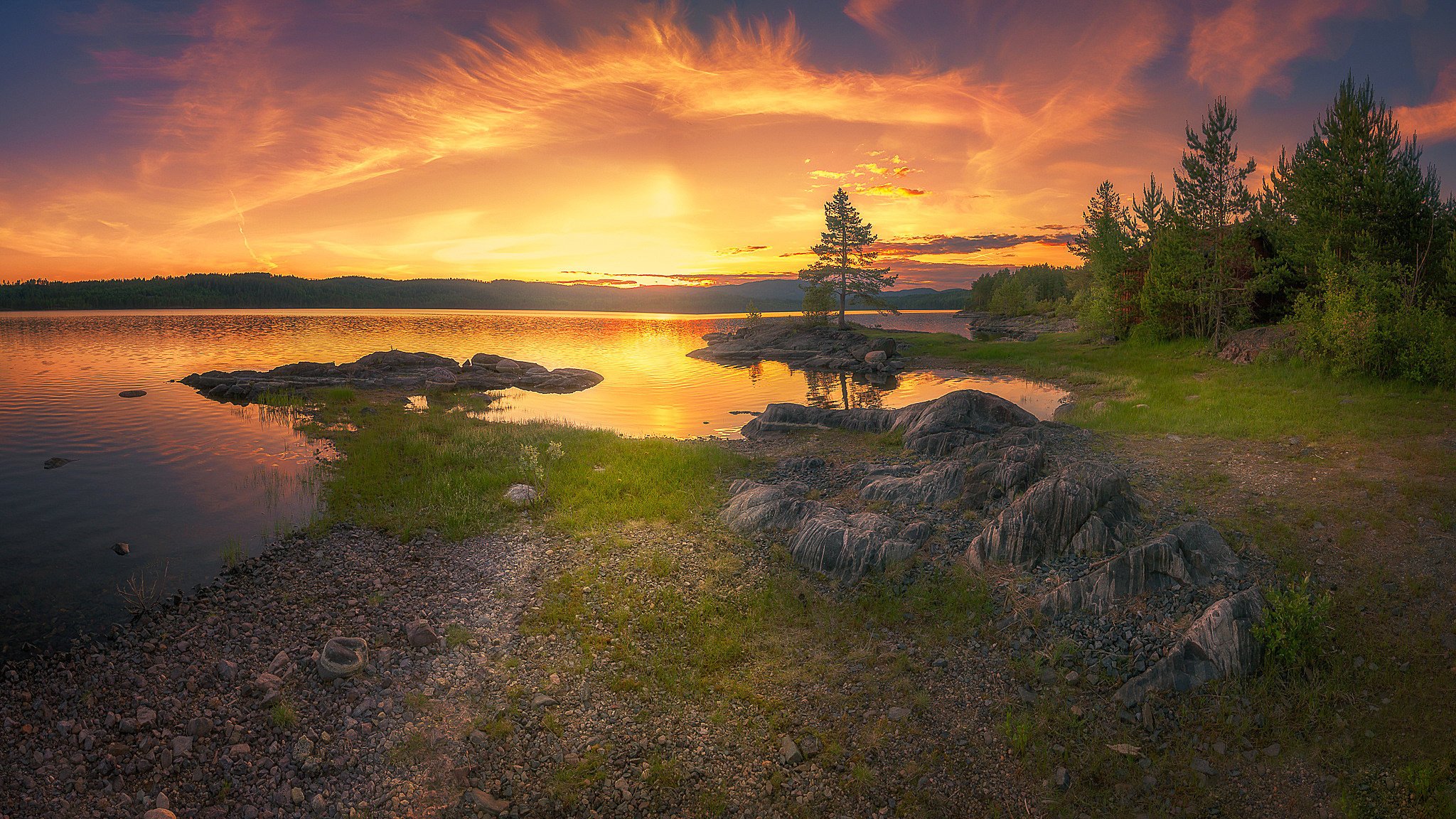 naturaleza paisaje puesta de sol río piedras cielo nubes