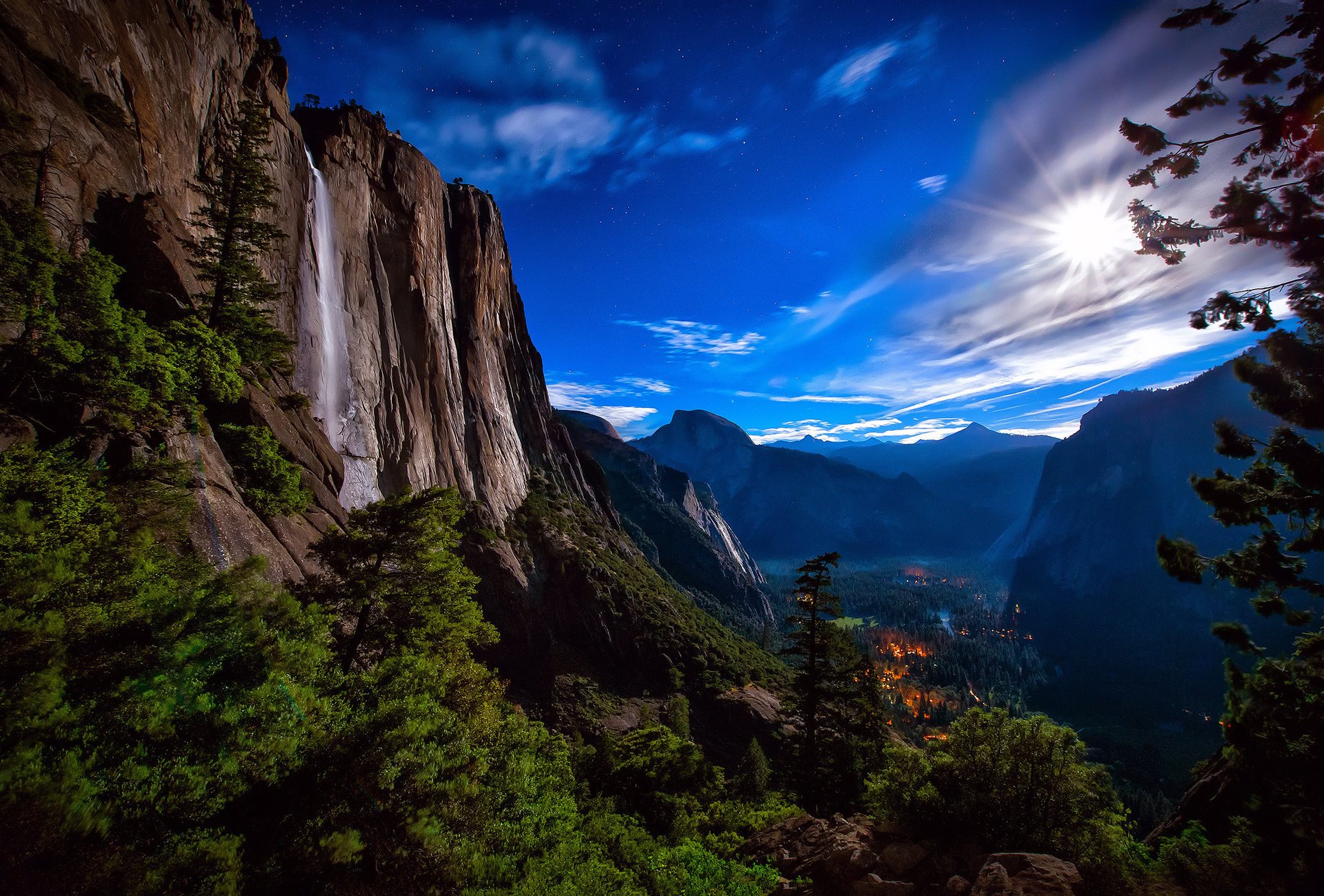 parque nacional de yosemite noche luna estados unidos cascada