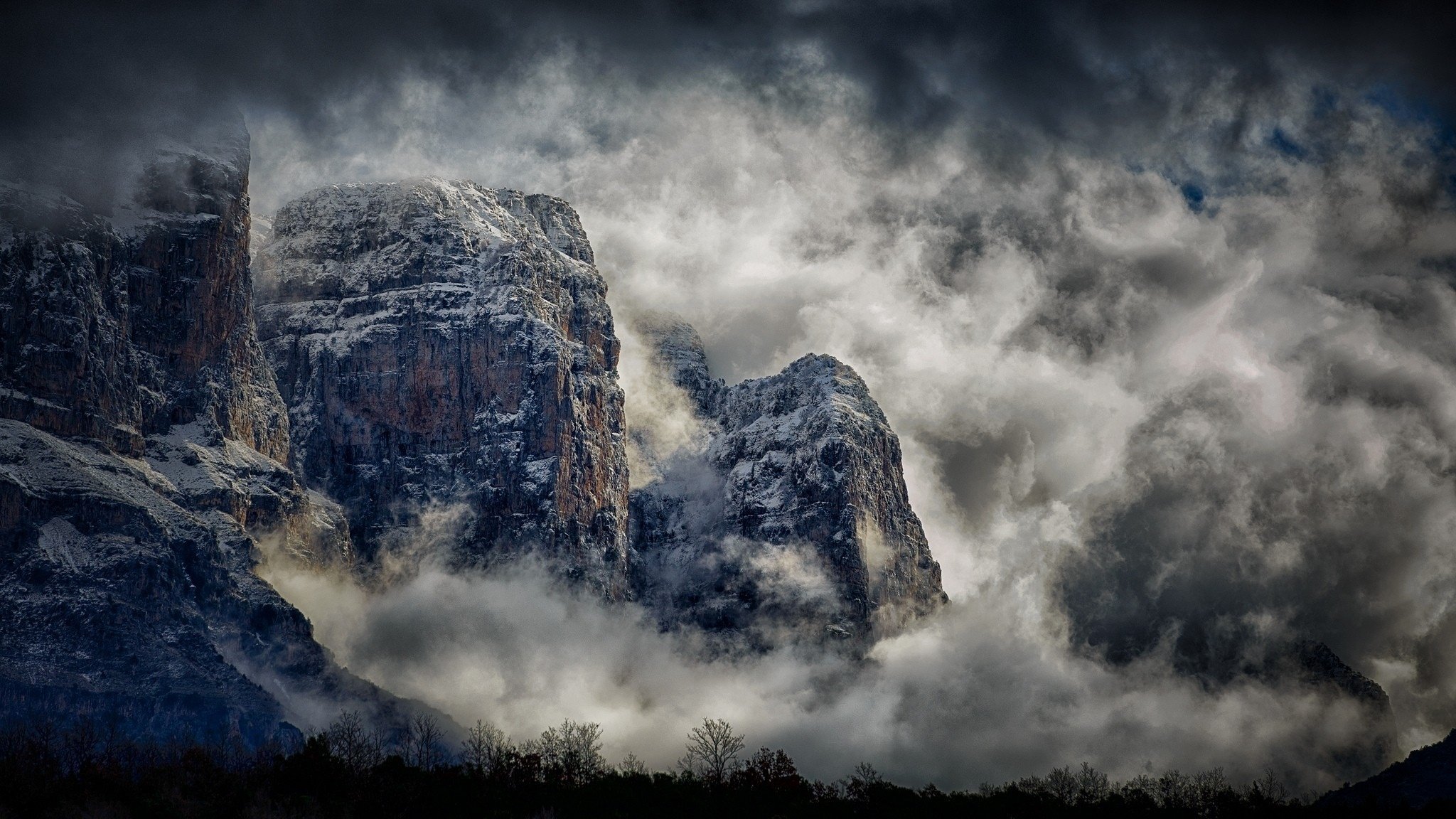 roca paisaje montañas nubes niebla nieve