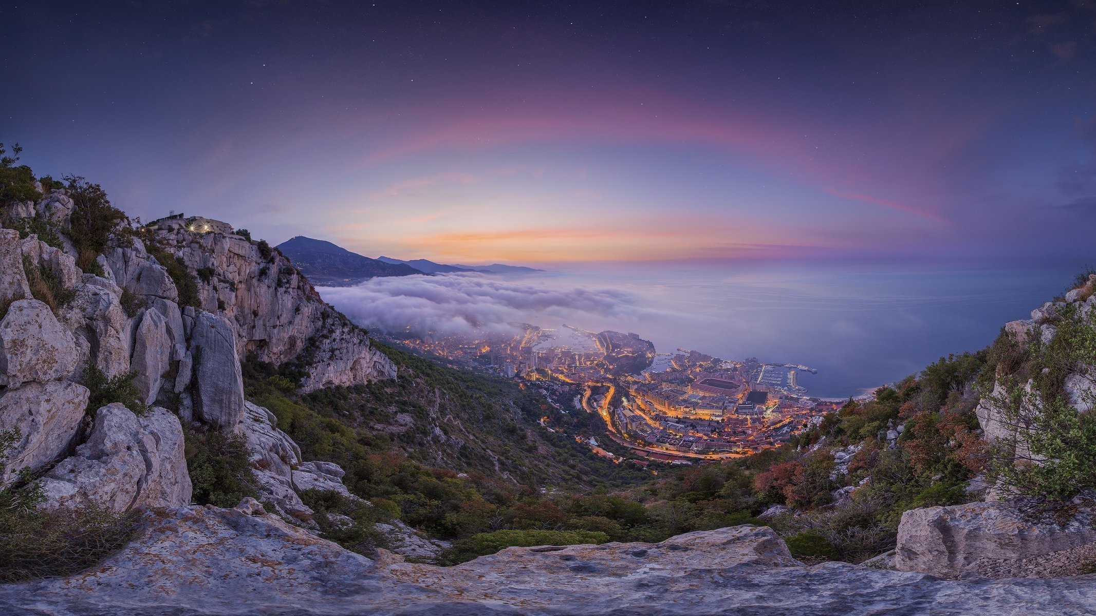 monaco stadt morgen meer berge