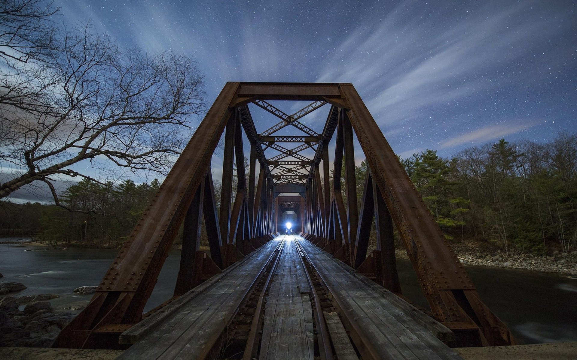 pont nuit nature train rivière