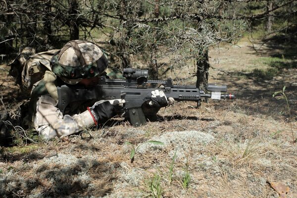 Latvian Army soldier with weapons