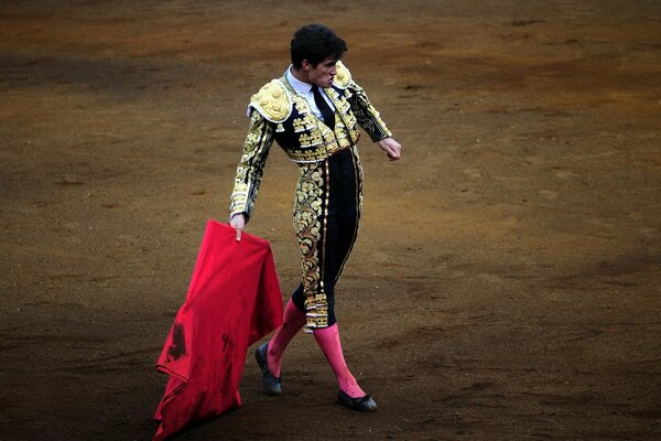 Bullfighter on the oren in Spain