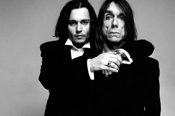 Johnny Depp et Iggy Pop. Photo noir et blanc