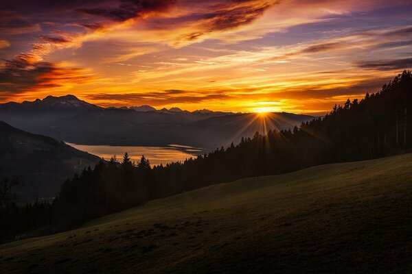 Fiery sunset in the mountains