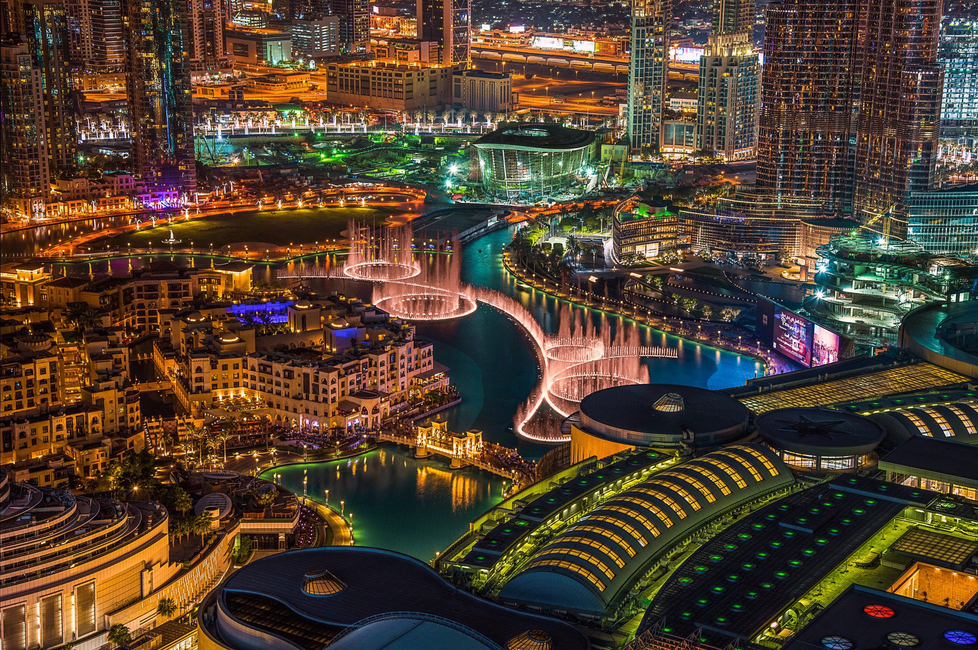 nachtstadt dubai vereinigte arabische emirate nacht lichter brunnen