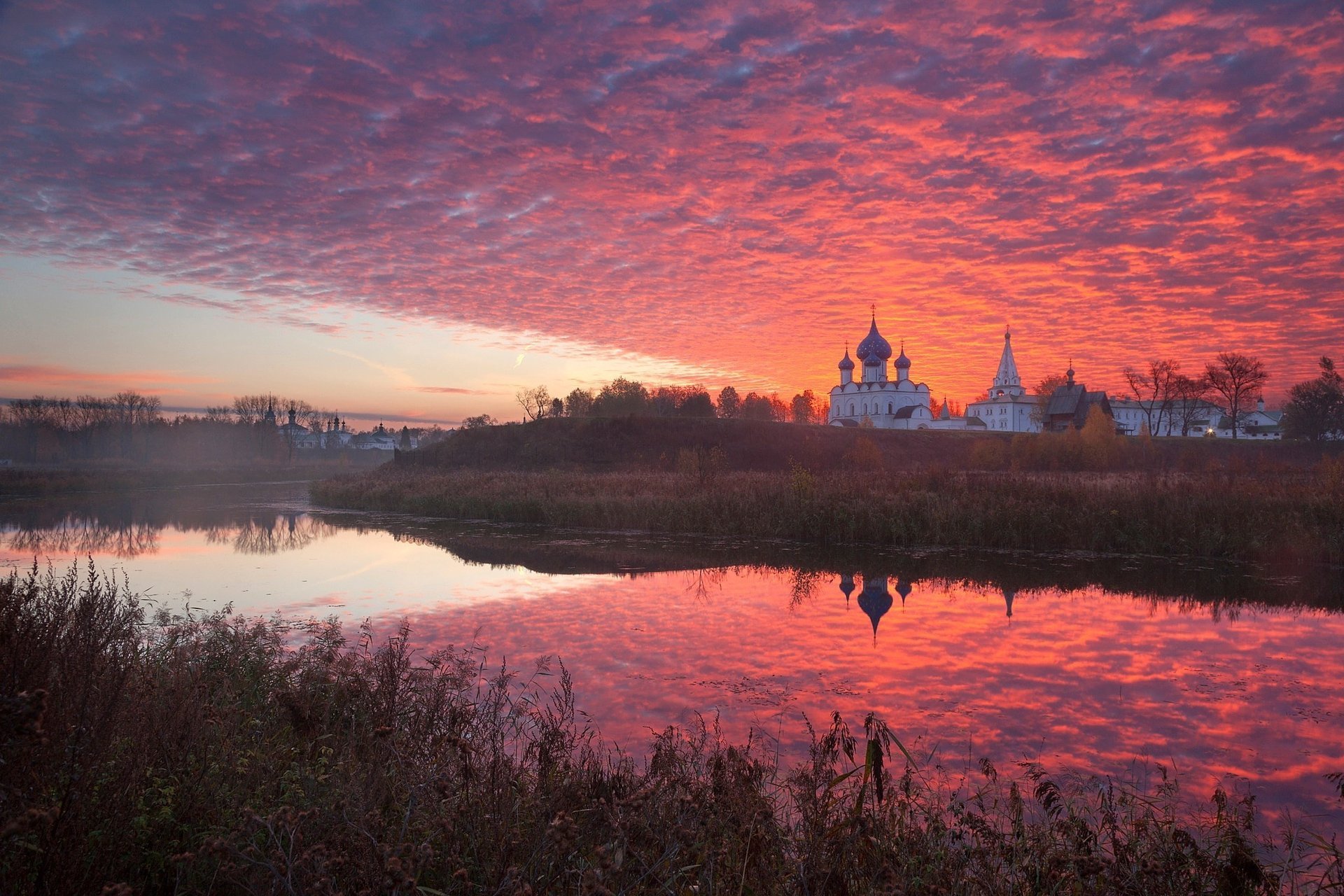 sonnenuntergang himmel feuer kirche tempel fluss reflexion glaube landschaft