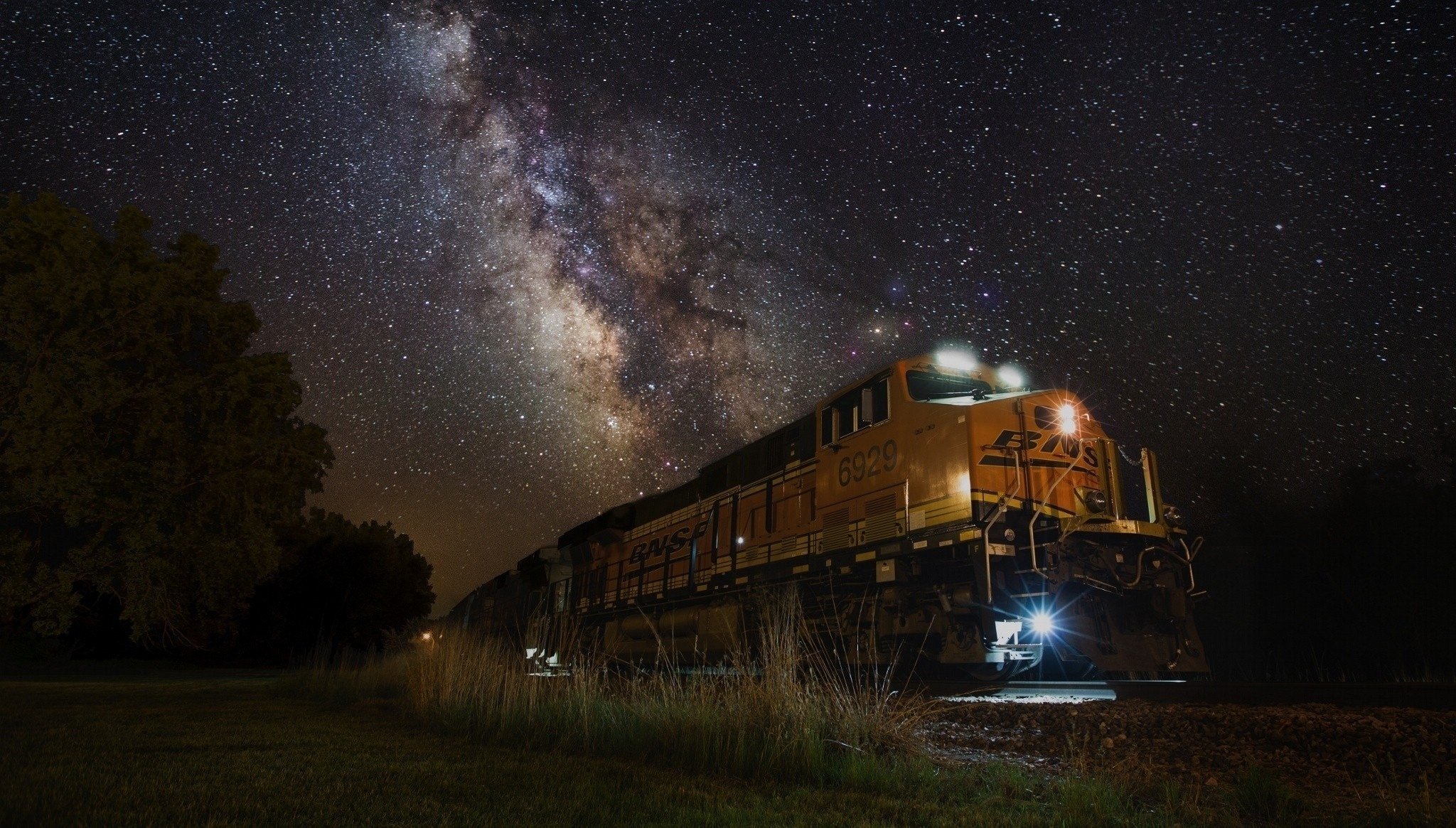 train night the milky way nature galaxy railroad star